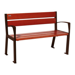 Banc bois/acier Silaos 5 lames Procity, avec accoudoir, lg. 1200 mm, fixation platines - Acajou/Brun chocolat