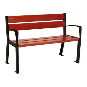 Banc bois/acier Silaos 5 lames Procity, avec accoudoir, lg. 1200 mm, fixation platines - Acajou/Noir foncé