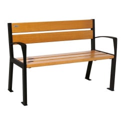 Banc bois/acier Silaos 5 lames Procity, avec accoudoir, lg. 1200 mm, fixation platines - Chêne clair/Noir foncé