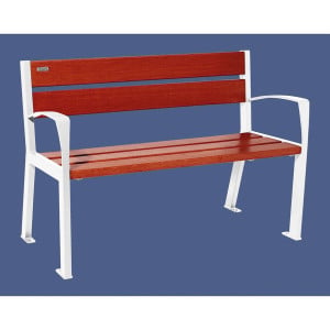 Banc bois/acier Silaos 5 lames Procity, avec accoudoir, lg. 1200 mm, fixation platines - Acajou/Blanc pur
