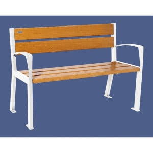 Banc bois/acier Silaos 5 lames Procity, avec accoudoir, lg. 1200 mm, fixation platines - Chêne clair/Blanc pur