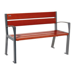 Banc bois/acier Silaos 5 lames Procity, avec accoudoir, lg. 1200 mm, fixation platines - Acajou/Gris Procity