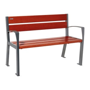 Banc bois/acier Silaos 5 lames Procity, avec accoudoir, lg. 1200 mm, fixation platines - Acajou/Gris Procity