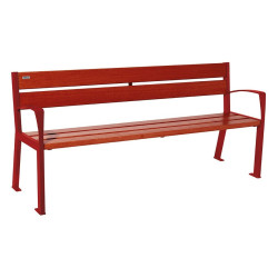 Banc bois/acier Silaos 5 lames Procity, avec accoudoir, lg. 1800 mm, fixation platines - Acajou/Rouge pourpre