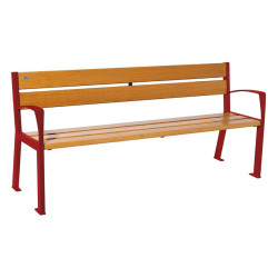 Banc bois/acier Silaos 5 lames Procity, avec accoudoir, lg. 1800 mm, fixation platines - Chêne clair/Rouge pourpre