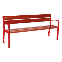 Banc bois/acier Silaos 5 lames Procity, avec accoudoir, lg. 1800 mm, fixation platines - Acajou/Rouge signalisation