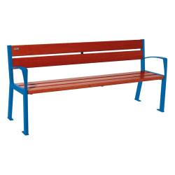 Banc bois/acier Silaos 5 lames Procity, avec accoudoir, lg. 1800 mm, fixation platines - Acajou/Bleu gentiane