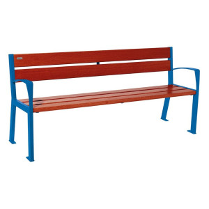 Banc bois/acier Silaos 5 lames Procity, avec accoudoir, lg. 1800 mm, fixation platines - Acajou/Bleu gentiane