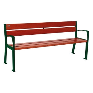 Banc bois/acier Silaos 5 lames Procity, avec accoudoir, lg. 1800 mm, fixation platines - Acajou/Vert mousse
