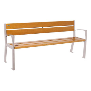 Banc bois/acier Silaos 5 lames Procity, avec accoudoir, lg. 1800 mm, fixation platines - Chêne clair/Gris soie