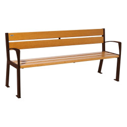 Banc bois/acier Silaos 5 lames Procity, avec accoudoir, lg. 1800 mm, fixation platines - Chêne clair/Brun chocolat