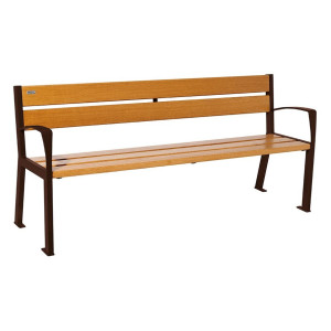 Banc bois/acier Silaos 5 lames Procity, avec accoudoir, lg. 1800 mm, fixation platines - Chêne clair/Brun chocolat