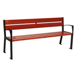 Banc bois/acier Silaos 5 lames Procity, avec accoudoir, lg. 1800 mm, fixation platines - Acajou/Noir foncé