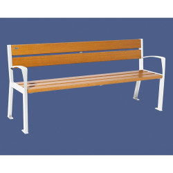 Banc bois/acier Silaos 5 lames Procity, avec accoudoir, lg. 1800 mm, fixation platines - Chêne clair/Blanc pur