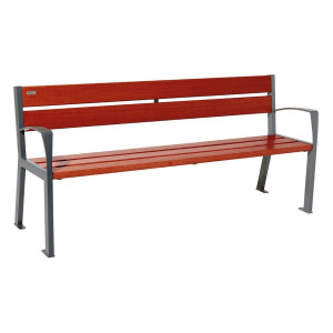Banc bois/acier Silaos 5 lames Procity, avec accoudoir, lg. 1800 mm, fixation platines - Acajou/Gris Procity