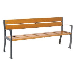 Banc bois/acier Silaos 5 lames Procity, avec accoudoir, lg. 1800 mm, fixation platines - Chêne clair/Gris Procity