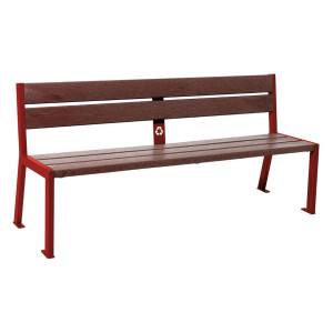 Banc plastique recyclé et acier Silaos 5 lames Procity, sans accoudoir, lg. 1800 mm, fixation/platines - Rouge pourpre