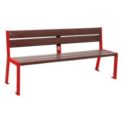 Banc plastique recyclé et acier Silaos 5 lames Procity, sans accoudoir, lg. 1800 mm, fixation/platines - Rouge signalisation
