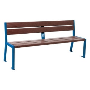 Banc plastique recyclé et acier Silaos 5 lames Procity, sans accoudoir, lg. 1800 mm, fixation/platines - Bleu gentiane
