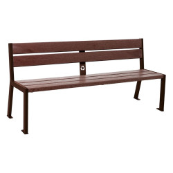 Banc plastique recyclé et acier Silaos 5 lames Procity, sans accoudoir, lg. 1800 mm, fixation/platines - Brun chocolat