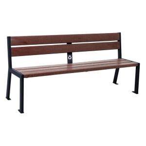 Banc plastique recyclé et acier Silaos 5 lames Procity, sans accoudoir, lg. 1800 mm, fixation/platines - Noir foncé
