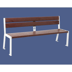 Banc plastique recyclé et acier Silaos 5 lames Procity, sans accoudoir, lg. 1800 mm, fixation/platines - Blanc pur