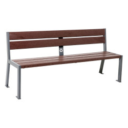 Banc plastique recyclé et acier Silaos 5 lames Procity, sans accoudoir, lg. 1800 mm, fixation/platines - Gris Procity