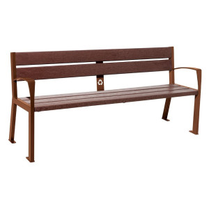 Banc plastique recyclé et acier Silaos 5 lames Procity, avec accoudoir, lg. 1800 mm, fixation/platines - Aspect Corten