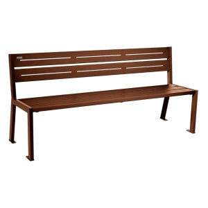 Banc acier Silaos 5 lames Procity, sans accoudoir, lg. 1800 mm, fixation platines - Aspect Corten