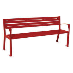 Banc acier Silaos 5 lames Procity, avec accoudoirs, lg. 1800 mm, fixation platines - Rouge pourpre