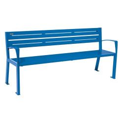 Banc acier Silaos 5 lames Procity, avec accoudoirs, lg. 1800 mm, fixation platines - Bleu gentiane