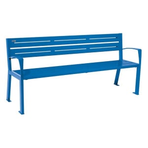 Banc acier Silaos 5 lames Procity, avec accoudoirs, lg. 1800 mm, fixation platines - Bleu gentiane