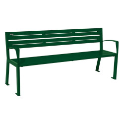 Banc acier Silaos 5 lames Procity, avec accoudoirs, lg. 1800 mm, fixation platines - Vert mousse