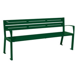 Banc acier Silaos 5 lames Procity, avec accoudoirs, lg. 1800 mm, fixation platines - Vert mousse