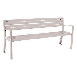Banc acier Silaos 5 lames Procity, avec accoudoirs, lg. 1800 mm, fixation platines - Gris soie