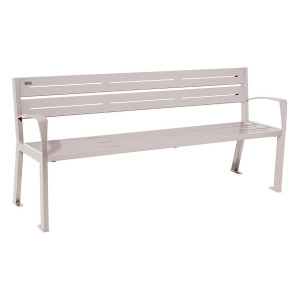 Banc acier Silaos 5 lames Procity, avec accoudoirs, lg. 1800 mm, fixation platines - Gris soie