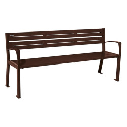 Banc acier Silaos 5 lames Procity, avec accoudoirs, lg. 1800 mm, fixation platines - Brun chocolat