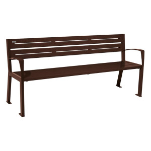 Banc acier Silaos 5 lames Procity, avec accoudoirs, lg. 1800 mm, fixation platines - Brun chocolat