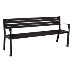 Banc acier Silaos 5 lames Procity, avec accoudoirs, lg. 1800 mm, fixation platines - Noir foncé