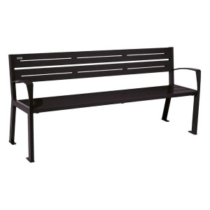 Banc acier Silaos 5 lames Procity, avec accoudoirs, lg. 1800 mm, fixation platines - Noir foncé