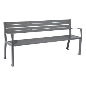 Banc acier Silaos 5 lames Procity, avec accoudoirs, lg. 1800 mm, fixation platines - Gris Procity