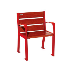 Fauteuil bois/acier Silaos 6 lames Procity, avec accoudoirs, lg. 600 mm, fixation platines - Acajou/Rouge signalisation