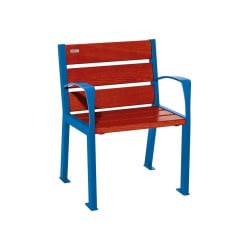 Fauteuil bois/acier Silaos 6 lames Procity, avec accoudoirs, lg. 600 mm, fixation platines - Acajou/Bleu gentiane
