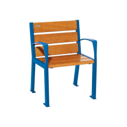 Fauteuil bois/acier Silaos 6 lames Procity, avec accoudoirs, lg. 600 mm, fixation platines - Chêne clair/Bleu gentiane