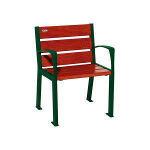 Fauteuil bois/acier Silaos 6 lames Procity, avec accoudoirs, lg. 600 mm, fixation platines - Acajou/Vert mousse