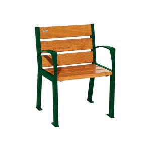 Fauteuil bois/acier Silaos 6 lames Procity, avec accoudoirs, lg. 600 mm, fixation platines - Chêne clair/Vert mousse