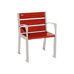 Fauteuil bois/acier Silaos 6 lames Procity, avec accoudoirs, lg. 600 mm, fixation platines - Acajou/Gris soie