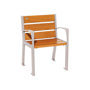 Fauteuil bois/acier Silaos 6 lames Procity, avec accoudoirs, lg. 600 mm, fixation platines - Chêne clair/Gris soie
