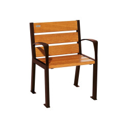 Fauteuil bois/acier Silaos 6 lames Procity, avec accoudoirs, lg. 600 mm, fixation platines - Chêne clair/Brun chocolat