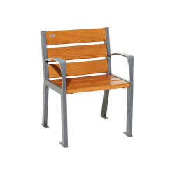 Fauteuil bois/acier Silaos 6 lames Procity, avec accoudoirs, lg. 600 mm, fixation platines - Chêne clair/Gris Procity